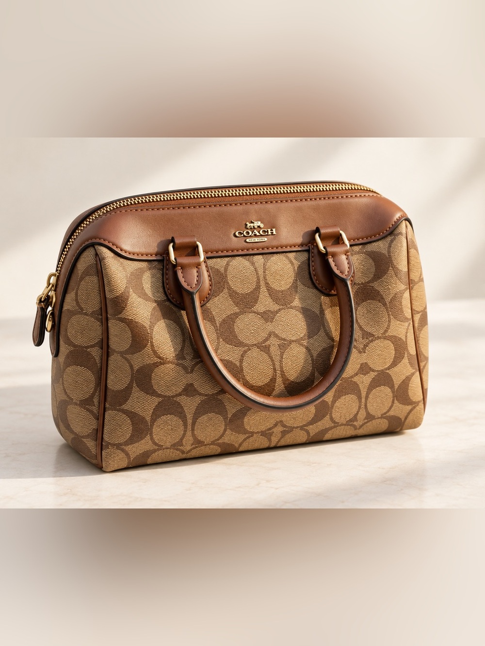 Coach Vintage Signature Monogram Hand Bag Gold Hardware Designer Old Money Y2K